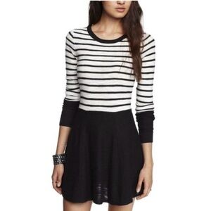 NWOT Express Zipper Back Black and White Striped Flare Dress with Long Sleeves M